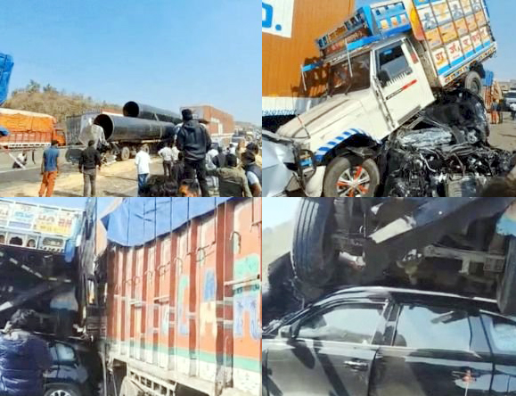 इंदौर के महू में ढलान पर बेकाबू ट्रक से 7 वाहन भिड़े, मुंबई–आगरा हाईवे जाम