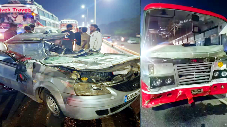 बेंगलुरु की ओर जा रही कार की केएसआरटीसी बस से टक्कर : 5 की मौत
